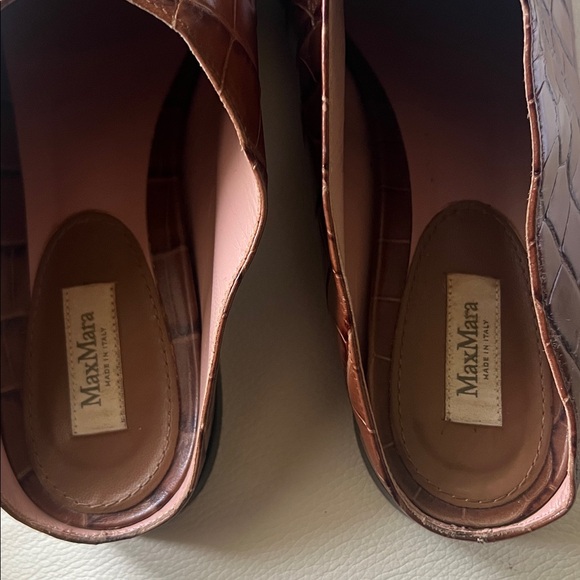 MaxMara Brown Leather Crocodile Embossed Loafer Slides, Size 39 - Picture 6 of 11